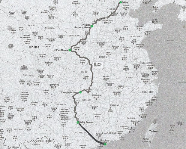 Kaart Route China